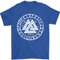 Valknut Circle With Viking Text White Print Mens T-Shirt 100% Cotton Royal Blue