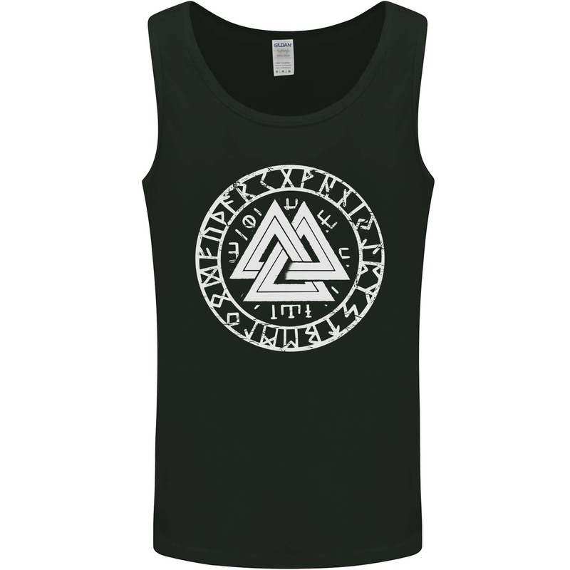 Valknut Circle With Viking Text White Print Mens Vest Tank Top Black