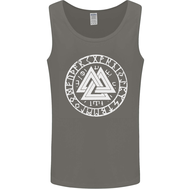 Valknut Circle With Viking Text White Print Mens Vest Tank Top Charcoal