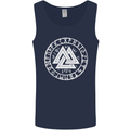 Valknut Circle With Viking Text White Print Mens Vest Tank Top Navy Blue