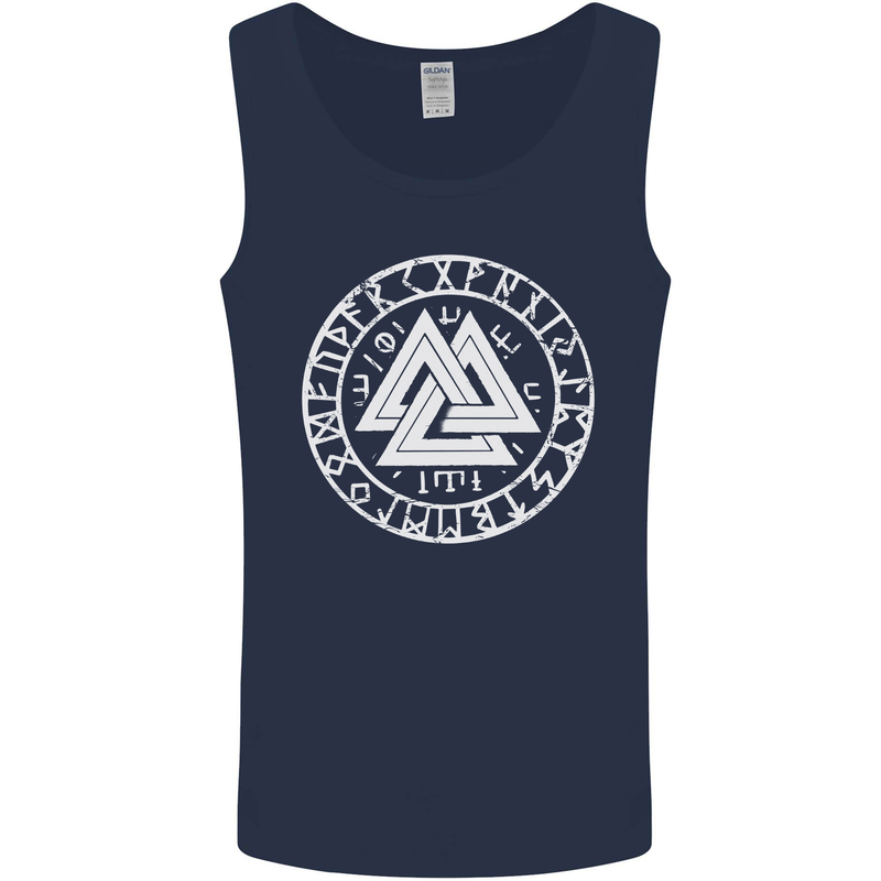 Valknut Circle With Viking Text White Print Mens Vest Tank Top Navy Blue