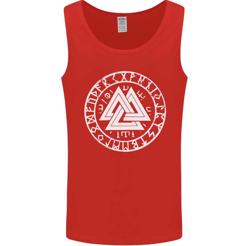 Valknut Circle With Viking Text White Print Mens Vest Tank Top Red