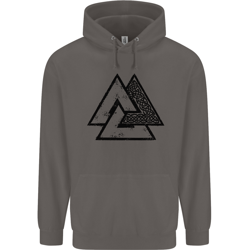 Valknut Symbol Vikings Gym With Black Print Mens 80% Cotton Hoodie Charcoal
