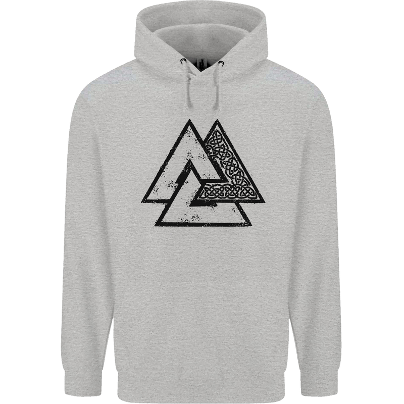 Valknut Symbol Vikings Gym With Black Print Mens 80% Cotton Hoodie Sports Grey