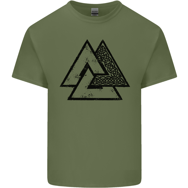Valknut Symbol Vikings Gym With Black Print Mens Cotton T-Shirt Tee Top Military Green