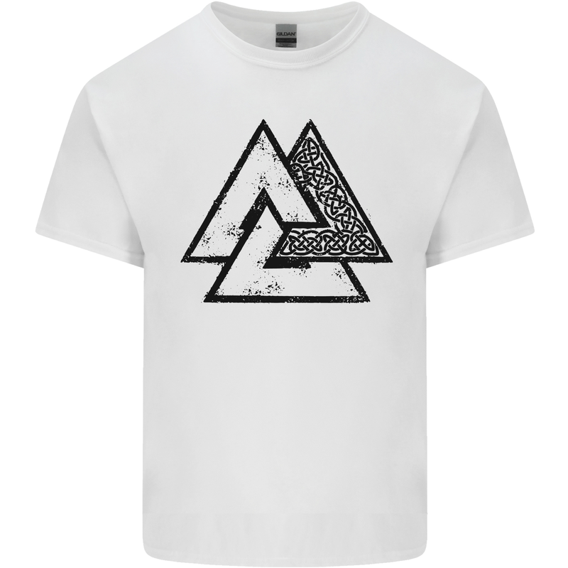 Valknut Symbol Vikings Gym With Black Print Mens Cotton T-Shirt Tee Top White