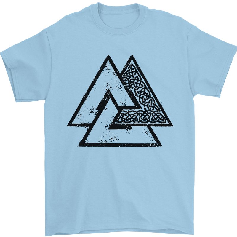 Valknut Symbol Vikings Gym With Black Print Mens T-Shirt 100% Cotton Light Blue