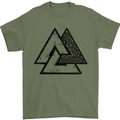 Valknut Symbol Vikings Gym With Black Print Mens T-Shirt 100% Cotton Military Green