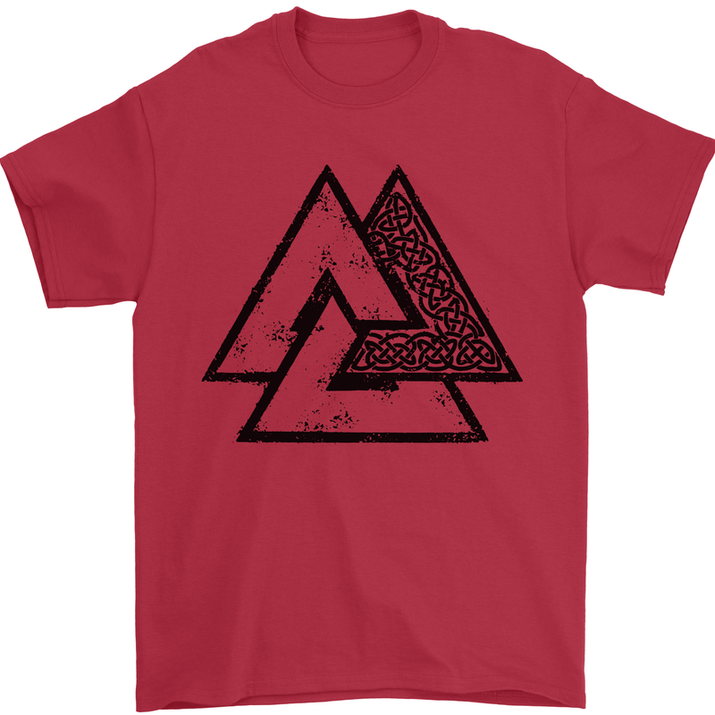 Valknut Symbol Vikings Gym With Black Print Mens T-Shirt 100% Cotton Red