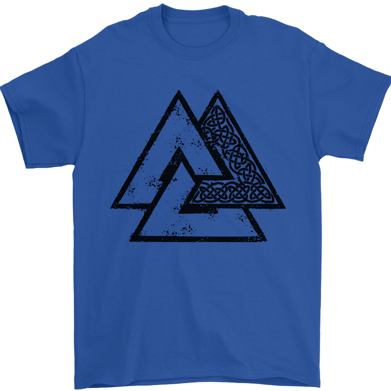 Valknut Symbol Vikings Gym With Black Print Mens T-Shirt 100% Cotton Royal Blue