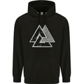 Valknut Symbol Vikings Gym With White Print Childrens Kids Hoodie Black