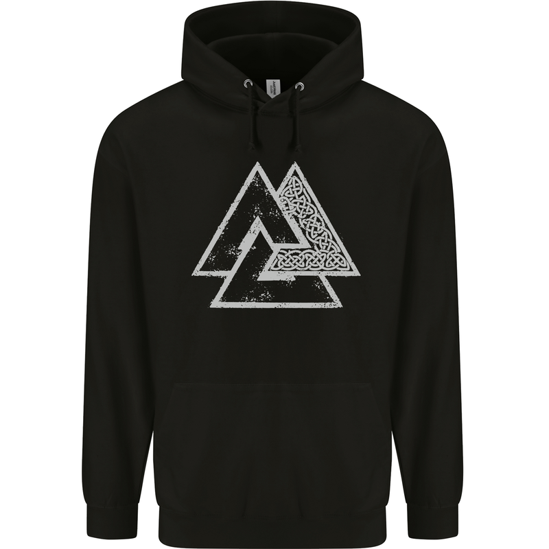Valknut Symbol Vikings Gym With White Print Childrens Kids Hoodie Black