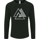 Valknut Symbol Vikings Gym With White Print Mens Long Sleeve T-Shirt Black