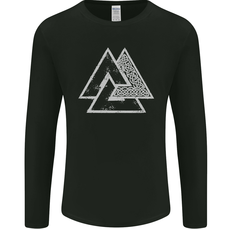 Valknut Symbol Vikings Gym With White Print Mens Long Sleeve T-Shirt Black