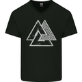 Valknut Symbol Vikings Gym With White Print Mens V-Neck Cotton T-Shirt Black