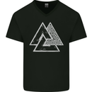 Valknut Symbol Vikings Gym With White Print Mens V-Neck Cotton T-Shirt Black