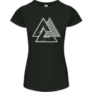 Valknut Symbol Vikings Gym With White Print Womens Petite Cut T-Shirt Black