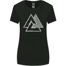 Valknut Symbol Vikings Gym With White Print Womens Wider Cut T-Shirt Black