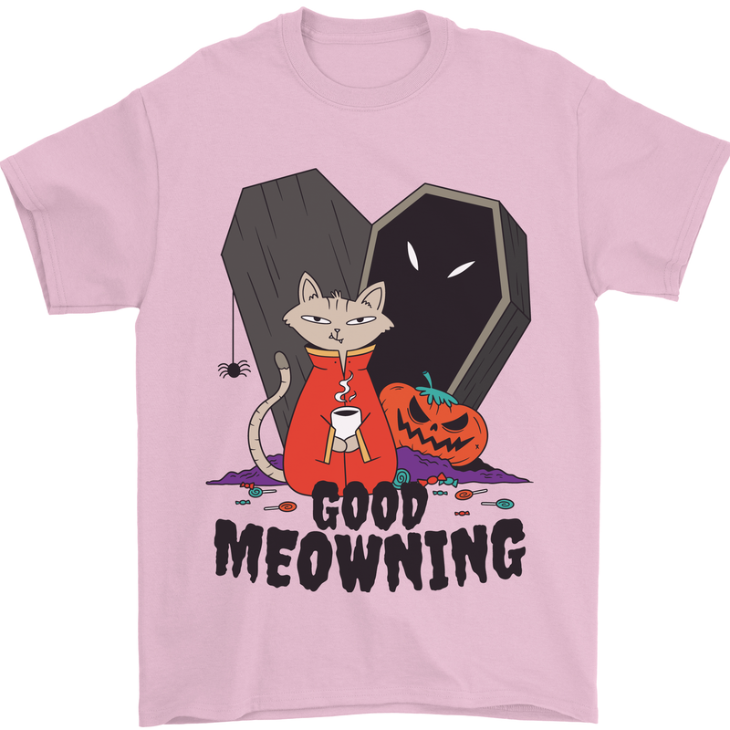 Vampire Cat Good Meowing Funny Halloween Mens T-Shirt 100% Cotton Light Pink