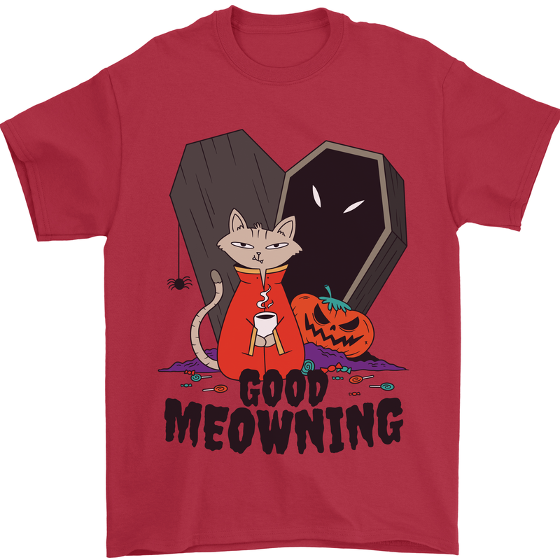Vampire Cat Good Meowing Funny Halloween Mens T-Shirt 100% Cotton Red