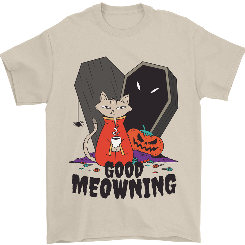 Vampire Cat Good Meowing Funny Halloween Mens T-Shirt 100% Cotton Sand