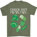 Vegan Six Pack Vegetarian Vegetables Mens T-Shirt 100% Cotton Military Green