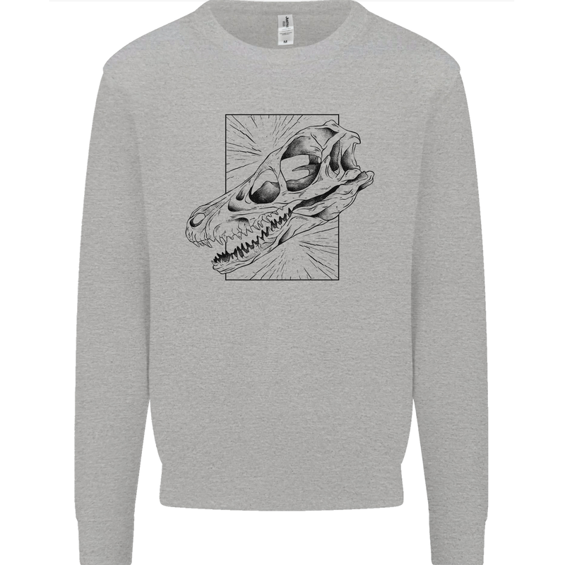 Velociraptor Skull Dinosaurs Palaeontology Kids Sweatshirt Jumper Sports Grey