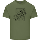 Velociraptor Skull Dinosaurs Palaeontology Mens Cotton T-Shirt Tee Top Military Green