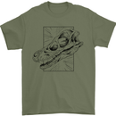 Velociraptor Skull Dinosaurs Palaeontology Mens T-Shirt 100% Cotton Military Green