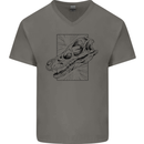 Velociraptor Skull Dinosaurs Palaeontology Mens V-Neck Cotton T-Shirt Charcoal