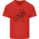 Velociraptor Skull Dinosaurs Palaeontology Mens V-Neck Cotton T-Shirt Red