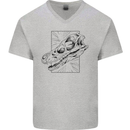 Velociraptor Skull Dinosaurs Palaeontology Mens V-Neck Cotton T-Shirt Sports Grey