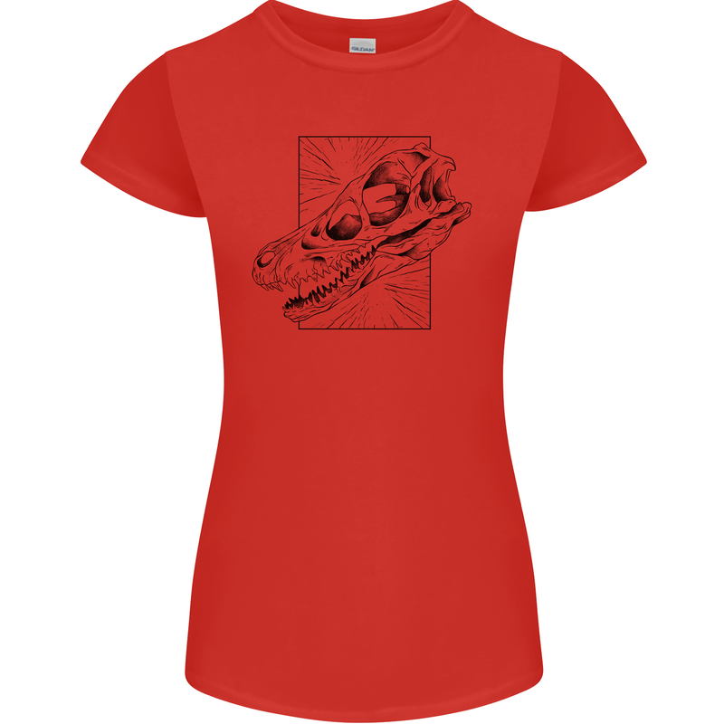 Velociraptor Skull Dinosaurs Palaeontology Womens Petite Cut T-Shirt Red