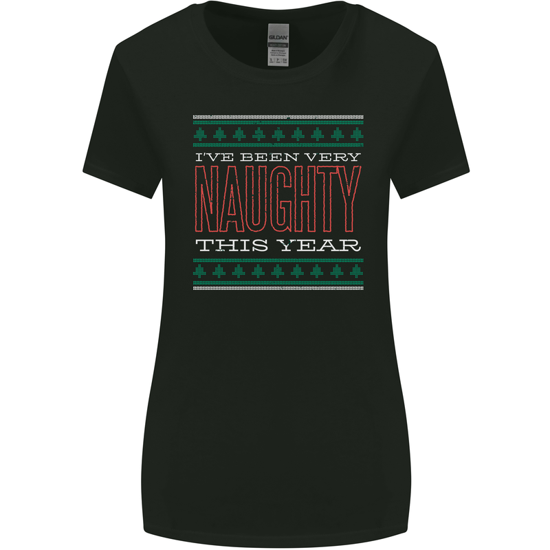 Very Naughty This Year Funny Christmas Xmas Womens Wider Cut T-Shirt Black