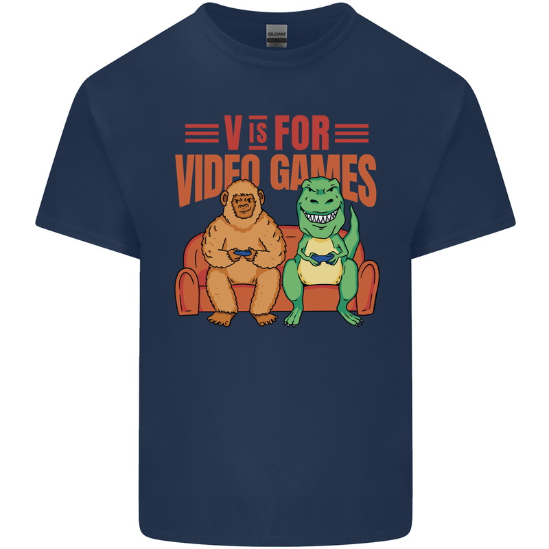 Video Games T-Rex Funny Bigfoot Dinosaur Kids T-Shirt Childrens Navy Blue