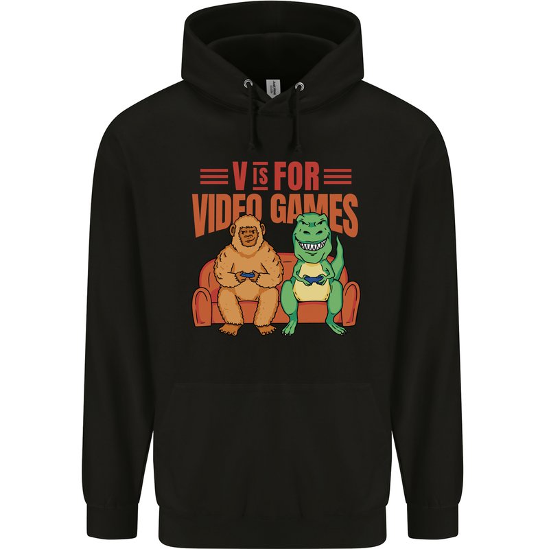 Video Games T-Rex Funny Bigfoot Dinosaur Mens 80% Cotton Hoodie Black