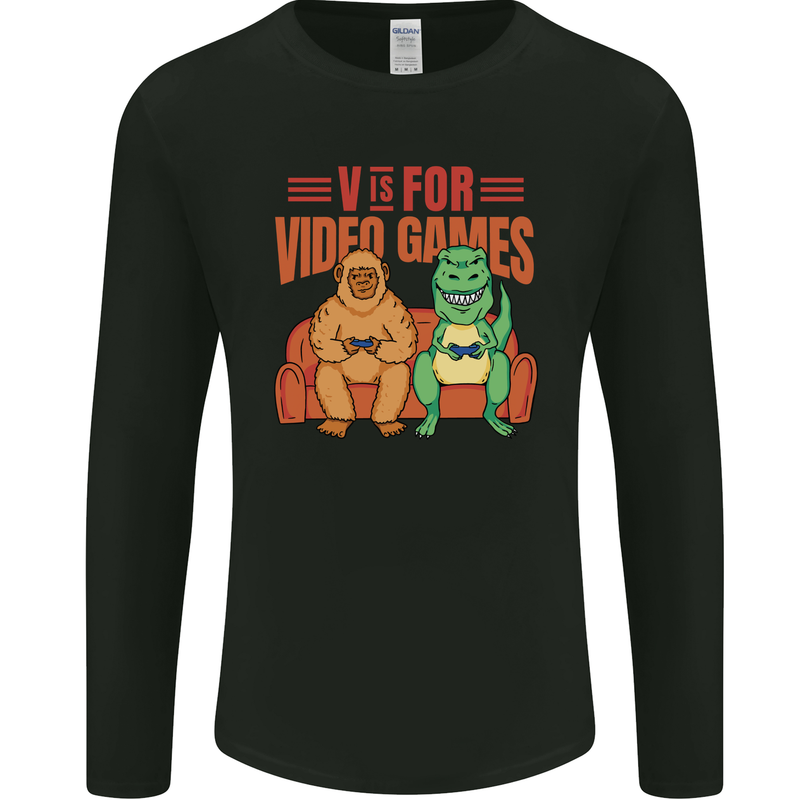 Video Games T-Rex Funny Bigfoot Dinosaur Mens Long Sleeve T-Shirt Black