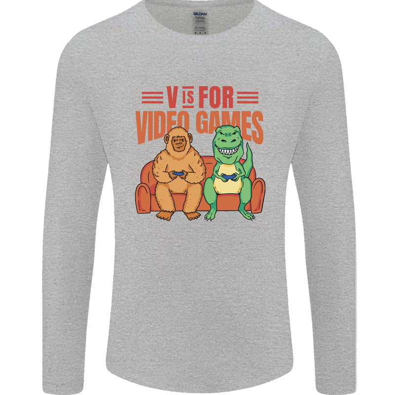 Video Games T-Rex Funny Bigfoot Dinosaur Mens Long Sleeve T-Shirt Sports Grey