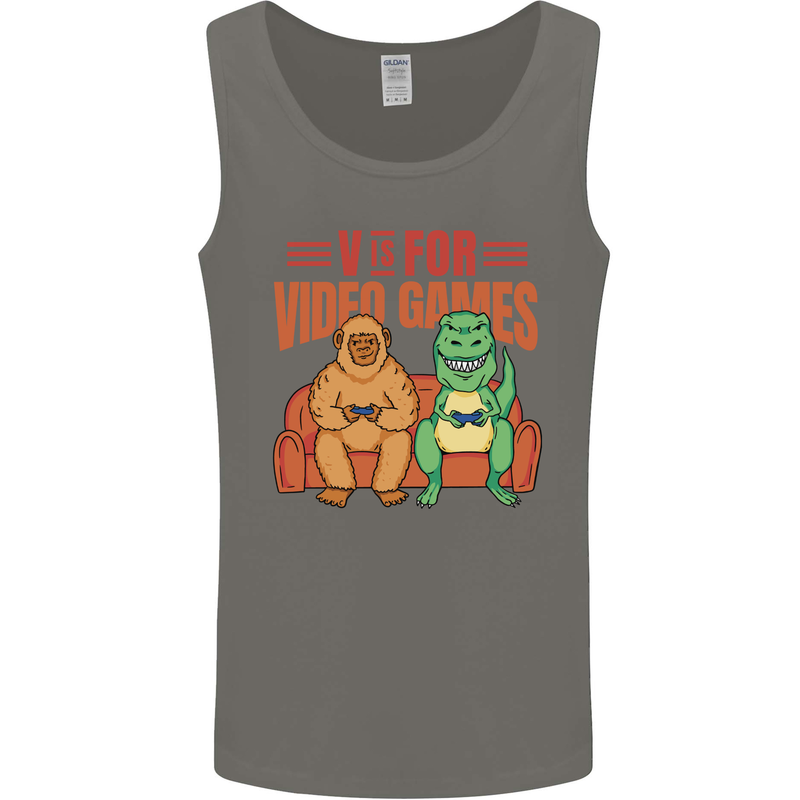 Video Games T-Rex Funny Bigfoot Dinosaur Mens Vest Tank Top Charcoal