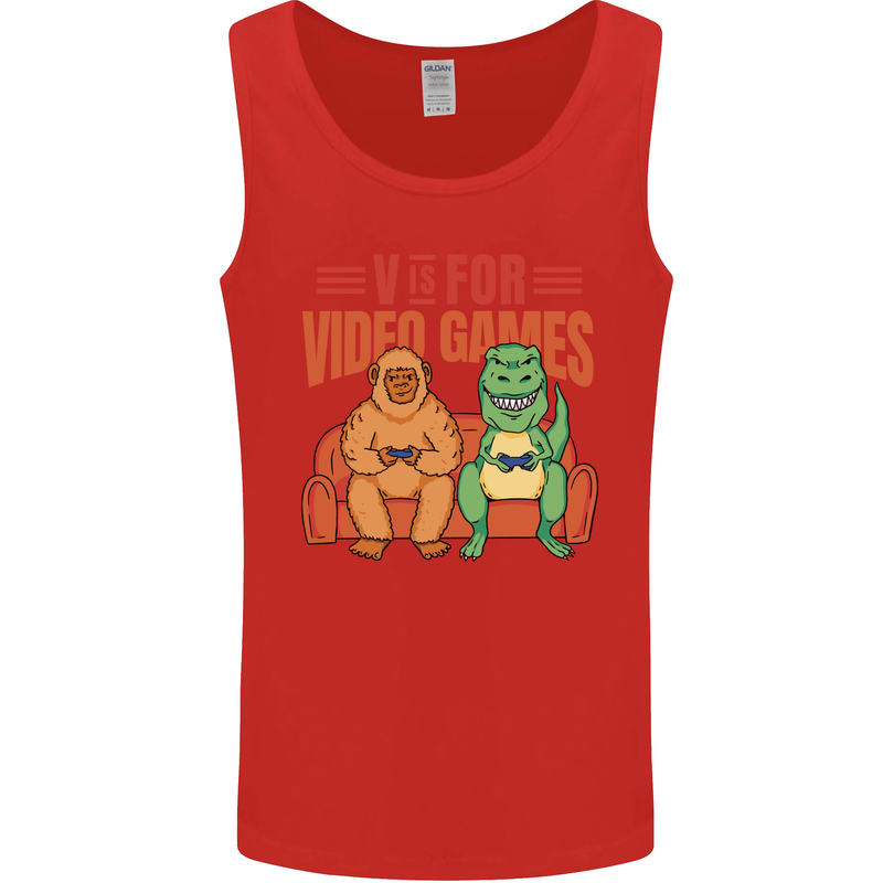 Video Games T-Rex Funny Bigfoot Dinosaur Mens Vest Tank Top Red