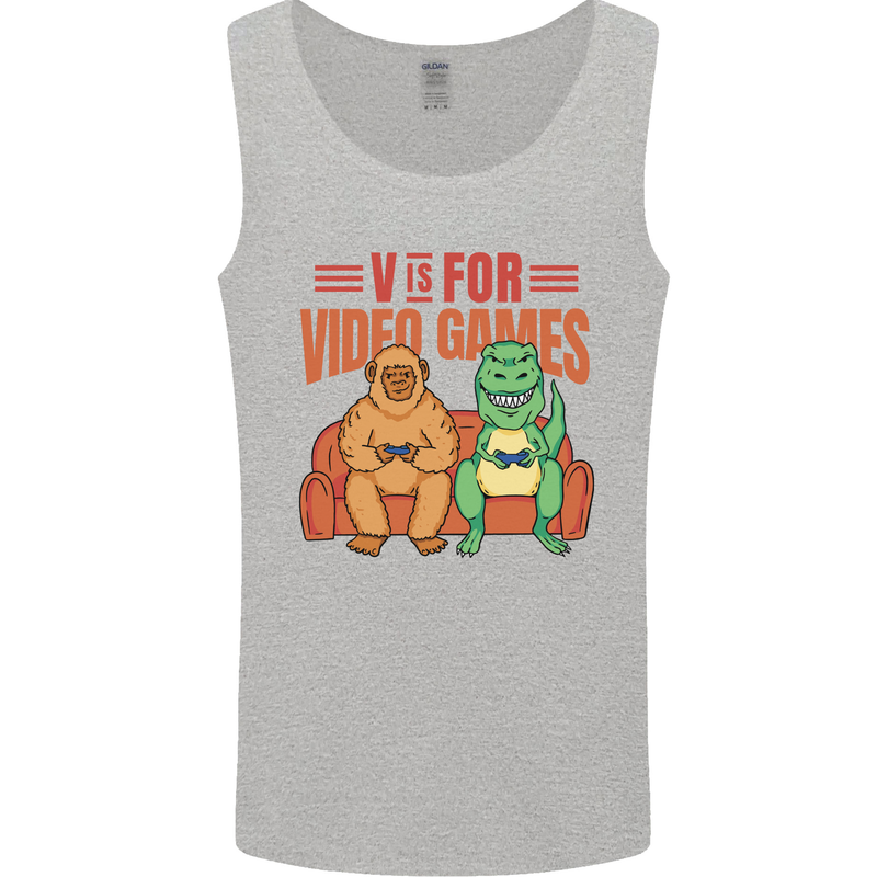 Video Games T-Rex Funny Bigfoot Dinosaur Mens Vest Tank Top Sports Grey