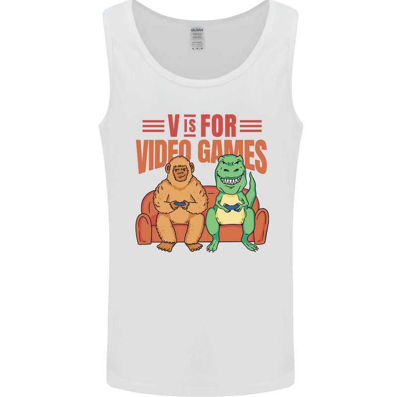 Video Games T-Rex Funny Bigfoot Dinosaur Mens Vest Tank Top White