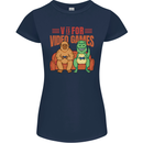 Video Games T-Rex Funny Bigfoot Dinosaur Womens Petite Cut T-Shirt Navy Blue