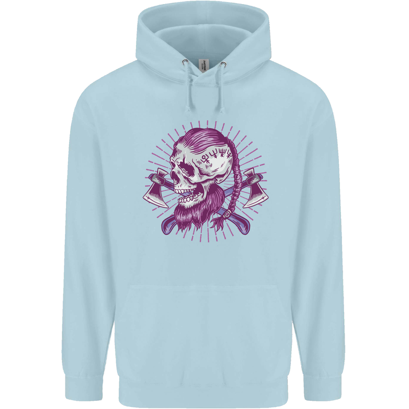 Viking Axe Skull Childrens Kids Hoodie Light Blue