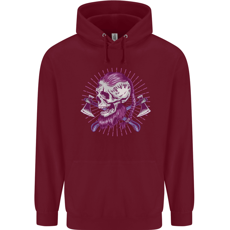 Viking Axe Skull Childrens Kids Hoodie Maroon