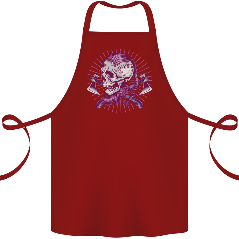 Viking Axe Skull Cotton Apron 100% Organic Maroon