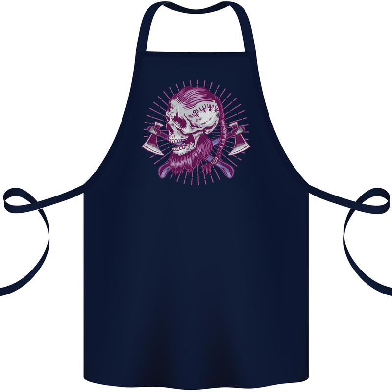 Viking Axe Skull Cotton Apron 100% Organic Navy Blue