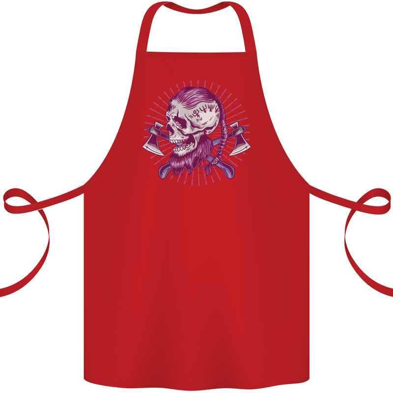 Viking Axe Skull Cotton Apron 100% Organic Red
