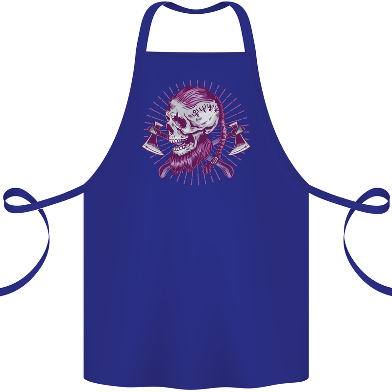 Viking Axe Skull Cotton Apron 100% Organic Royal Blue