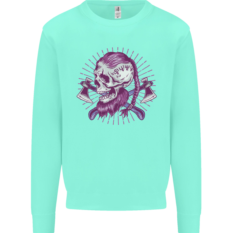 Viking Axe Skull Kids Sweatshirt Jumper Peppermint